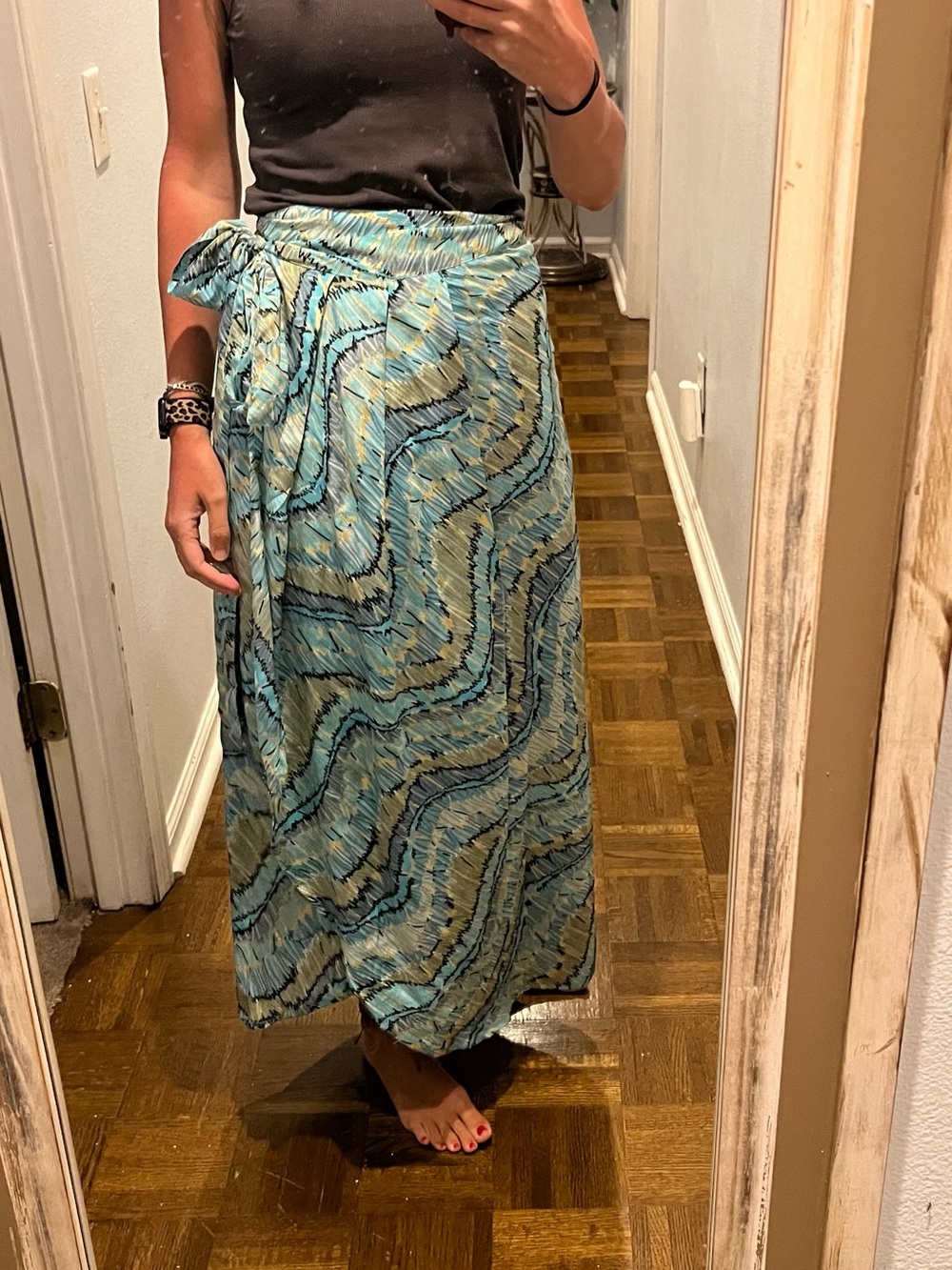 Tie-Waist Maxi Skirt in Aqua Wave Print by Sergio Modamare